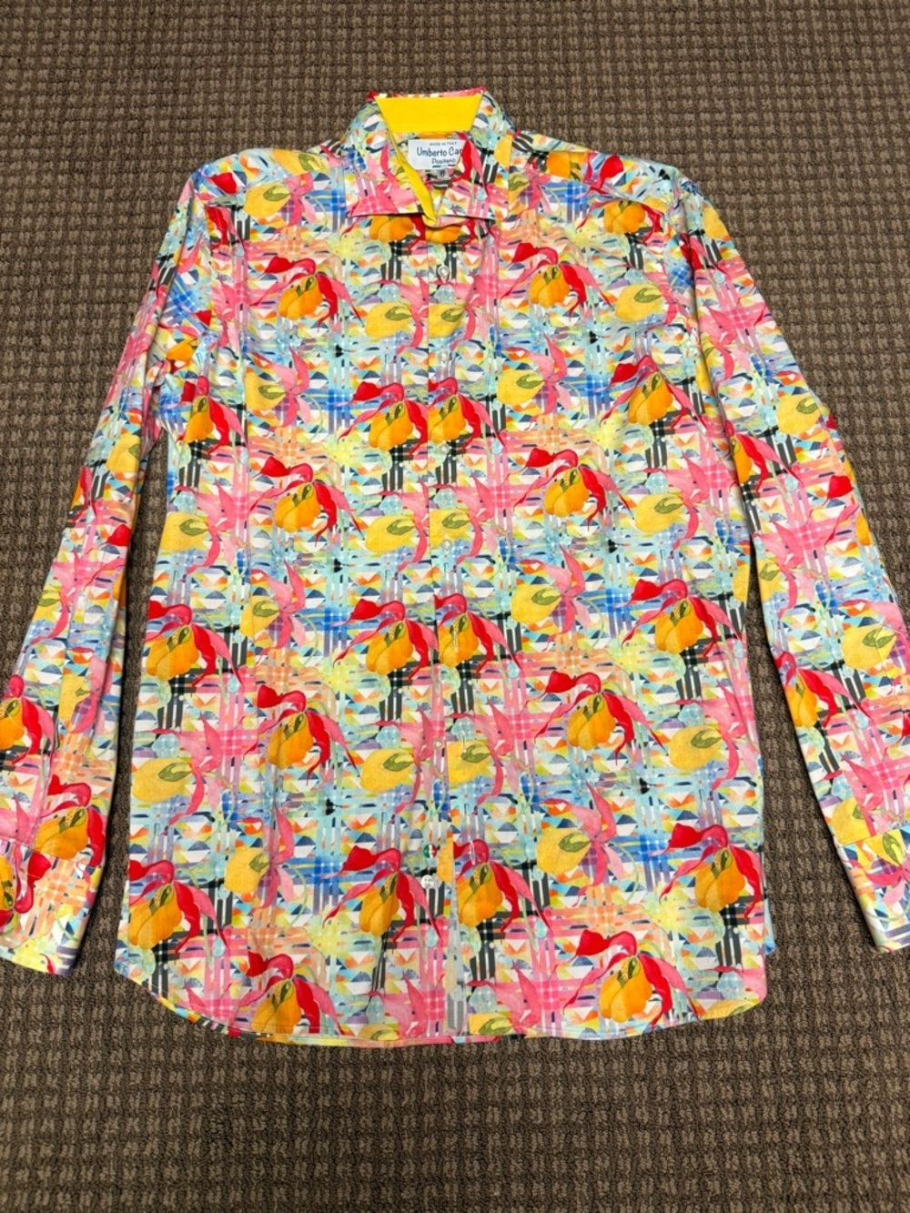 Umberto Carro Positano Men’s Multi-Color Tropical Print Long-Sleeve Shirt